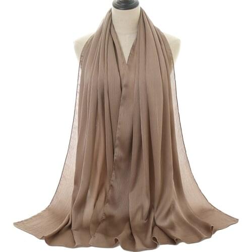 New Arrival crinkle satin chiffon hijab scarf Plain Shawls wrinkle scarves Women Muslim Turban Solid Color Headscarf 20 colors
