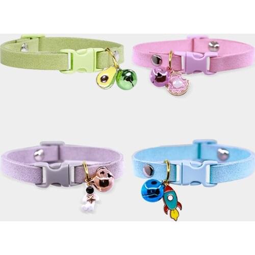 Cartoon Astronaut Pendant Cat Collar with Bell Solid Cute Cat Neck Jewelry Cat Collars Pet Cat Necklace Puppy Kitten Accessories
