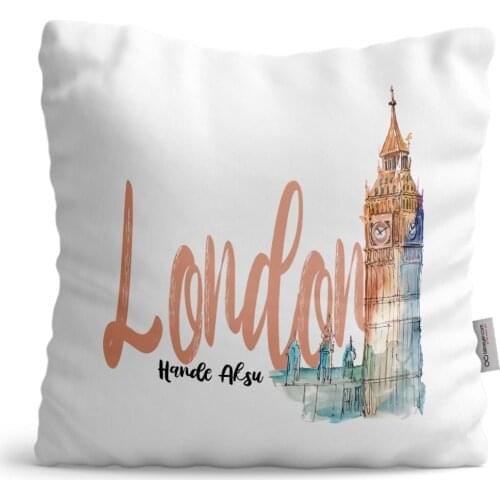 Personalized London Design White Satin Pillow-2