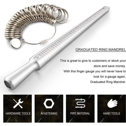 1 Set Silver Ring Sizer Finger Sizing jewelers Measuring Stick Metal finger Ring gauge set Mandrel Jewelry Tool Equipment