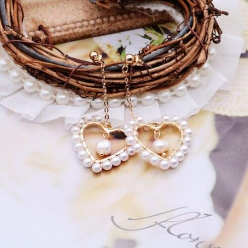 Heart Pearl Earring Long Korea Designs Modern Female