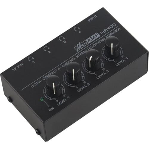 Eu Plug,Ha400 Ultra-Compact 4 Channels Mini Audio Stereo Headphone Amplifier With Power Adapter Black