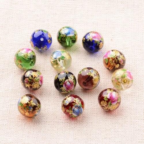 5 Pcs 12mm Flower Picture Printed Glass Round Beads Hole: 1mm Beads for Jewelry Making Necklaces Bracelet Accessories Decoration