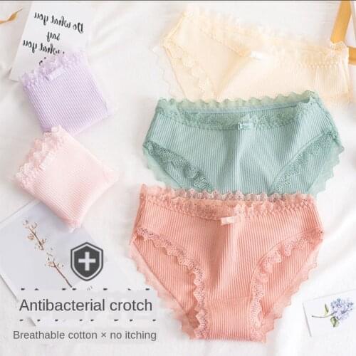 3pcs Women Cotton Panties Sexy Underpants Pack Lace Underwear Lingerie Girls Intimates Briefs Girl Knickers Ladies Pink Panties