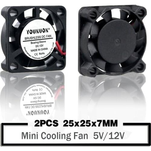 2Pcs YOUNUON 25mm 5V 12V Cooling Fan 25mmx25mmx7mm DC Brushless Mini Cooler Fan 2507 25x7mm Cooling Radiator Heatsinks Fan