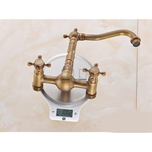 Vidric Wall Mounted Kitchen Sink Faucet Antique Bronze Sink Crane Hot Cold Water Mixer Tap Luxury Vintage Balcony Kitchen Faucet