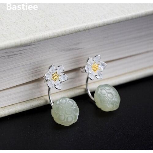 Bastiee Dangle Silver Earrings 925 Women Jewelry Lotus Flower Seedpod Stud Earrings For Women