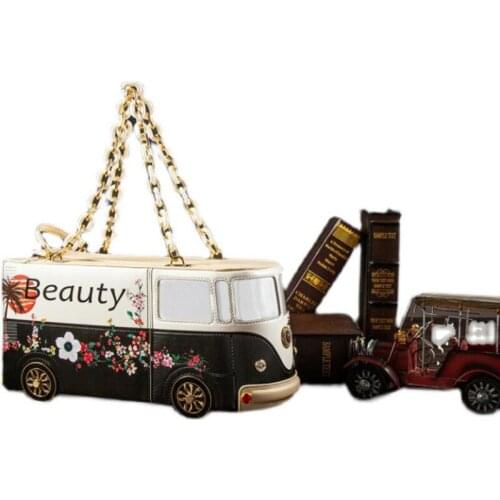 New Bus Style Handbag for Women Cartoon Print Purses Truck Pouch Bag Fashion Chain Purses Female Party Clutch Bag Pu Leather