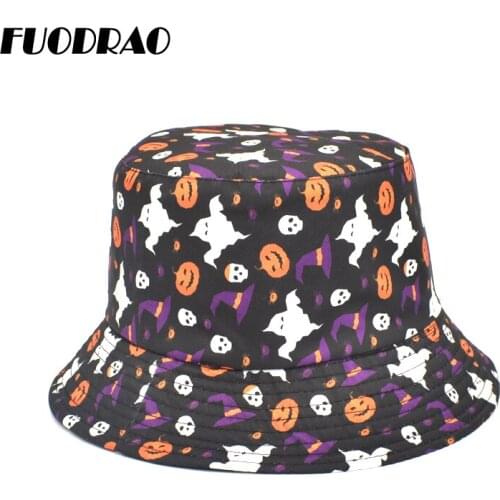 FUODRAO Halloween Party Print Bucket Hats Women Reversible Fisherman Hat Outdoor Travel Sun Hat Unisex Hip Hop Hat M152