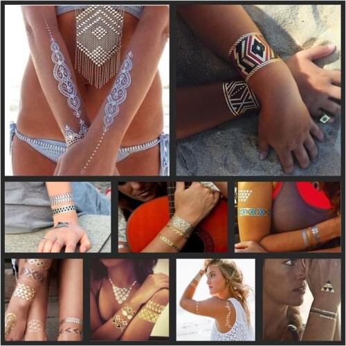 1PCS Henna India Flash tattoo Premium Tattoo in Gold Silver Body Temporary Metallic Fake Jewelry Tattoos Bling Tattoo Designs