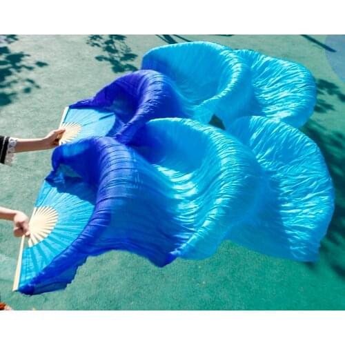 100% silk handmade wholesale high quality Chinese silk veils dance fans Pair of belly dancing fans royal royal Blue +Turquoise