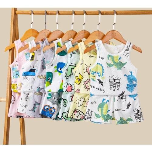 Summer Cute Cartoon 2pcs Kids Baby Boys Girls Cotton Vest Top Short Pants Set Children Pajamas 2pcs Toddler Clothing Sets