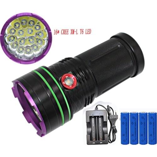 38000LMTactical Flashlight 16x XML T6 LED Flashlight Waterproof Torch Fishing Light Hunting Lamp + 4x18650 Battery + Charger