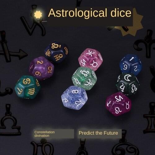 9Pcs 12 Sides Dices Resin Dice Games Tweezers Astrology Tarot Card Constellation Divination Dice Colorful Game Accessories