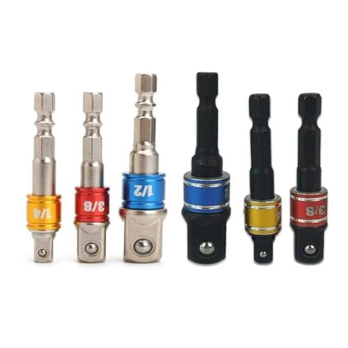 3PC 1/4" 3/8" 1/2" Colorful Chrome Vanadium Steel Socket Adapter Hex Shank to Extension Drill Bits Driver Electrical Drill Head