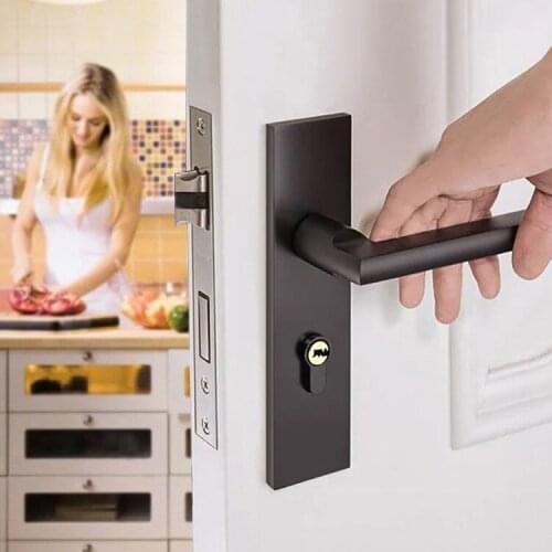 American Black Lock Room Door Lock Space Aluminum Indoor Silent Bedroom Door Lock Bathroom Solid Wood Door Lock