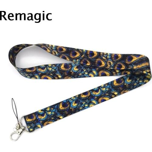 100pcs Peacock feathers Neck Strap Lanyard keychain Mobile Phone Badge Holder Rope Key Chain Keyrings cosplay Accessories Gift