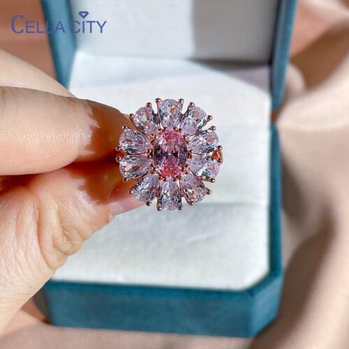 Cellacity New 925 sterling silver women ring with oval shape pink gemstone women wedding anniversary party gift size 6-10