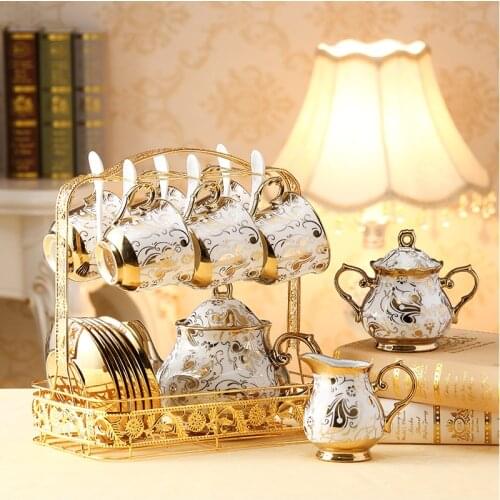 European Ceramic Coffee Cup And Saucer Set Gold Bone China Teacup Mug Teapot Tea Party Household Hotel Afternoon Home Drinking