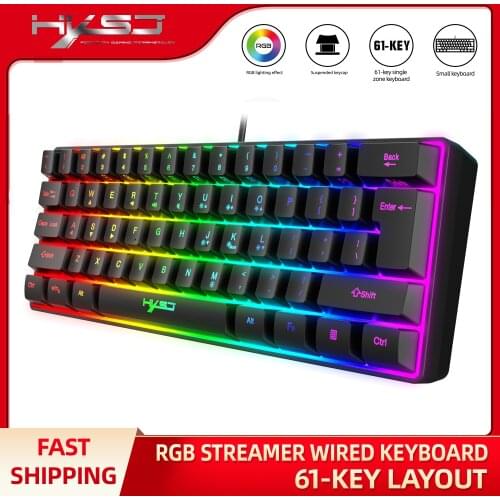 HXSJ 60% Wired 61 Keys Gaming Keyboard, RGB Backlit Ultra-Compact Mini Keyboard, Mechanical Feeling for PC, MAC, PS4 Gamer