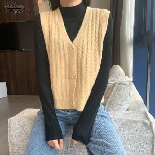 Cardigan Spring Autumn Short Loose Knitted Vest Women V-neck Retro Woman Vests Sleeveless Outer Wear Trendy Sweater Female 16089