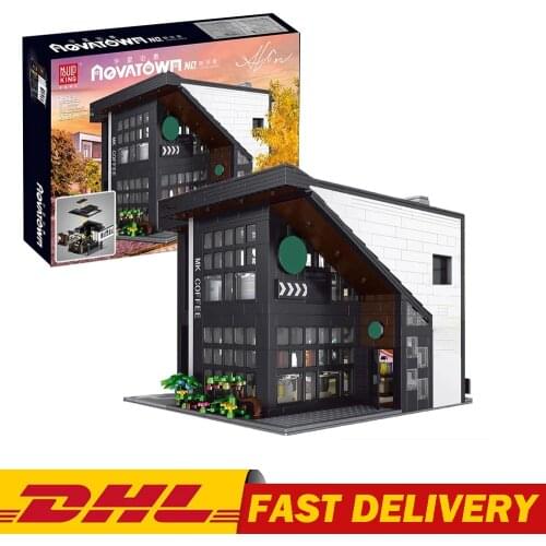 MOULD KING 16036 Streetview Building Block The MOC-45635 Modern Cafe Modular With Led Parts Assembly Bricks Kids Christmas Gifts