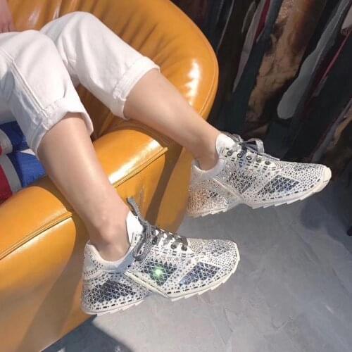 2020 spring and summer new dad shoes full of diamond fashion increase the mesh high-end leather sports shoes