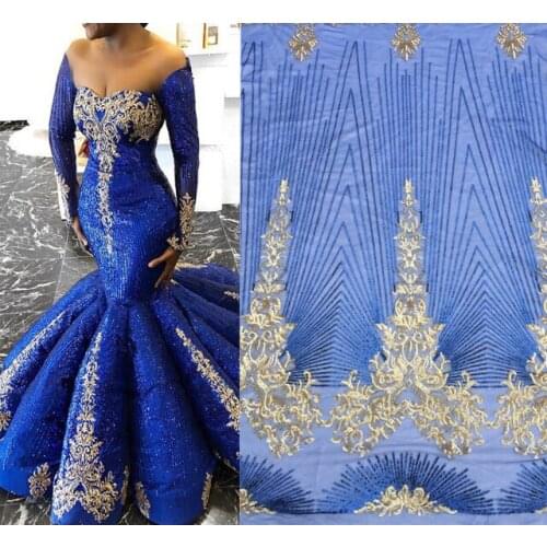 Latest Blue African Lace Fabric 2020 High Quality Lace with Sequins/ Net French Tulle Nigerian Lace Fabrics for Wedding VS-M1059