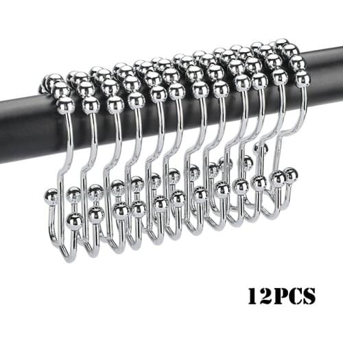 12PCS Stainless Steel Shower Curtain Hooks Rings Metal Double Glide Bath Curtain Hooks for Bathroom Shower Rods Accessories