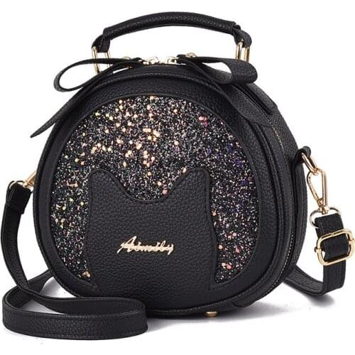 Fashion Women Shoulder Bag Causal Round Circle Purse Lady PU Leather Small Zipper Solid Color Messenger Satchel Bag