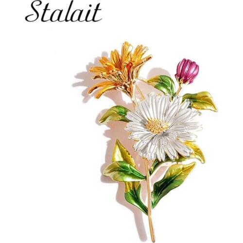 Trendy Chrysanthemum Brooches For Women Colorful Flower Enamel Pin Silk Scarf Buckle Clothing Accessories