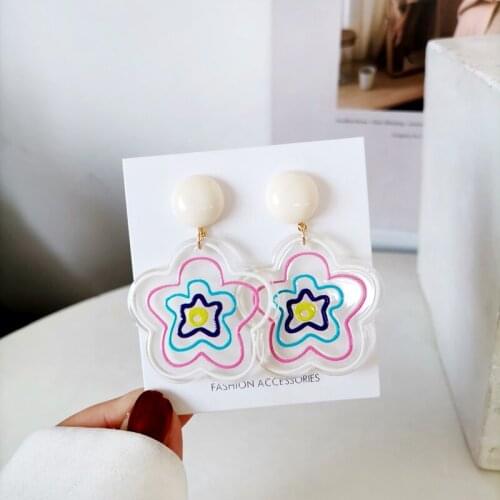 925 Silver Needle Contrasting color flower temperament transparent resin trendy earrings