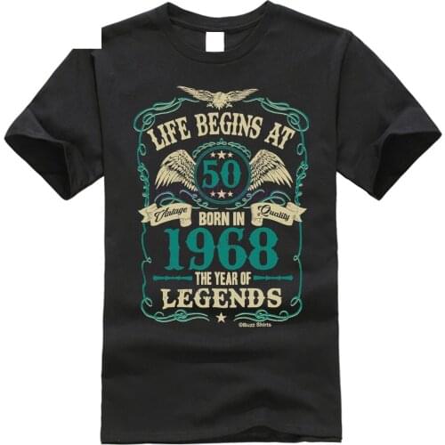 2020 Fashion Summer Style Life Begins At 50 Mens t-shirt Born In 1968 Year Of Legends 50th Birthday Gift Tee Shirt