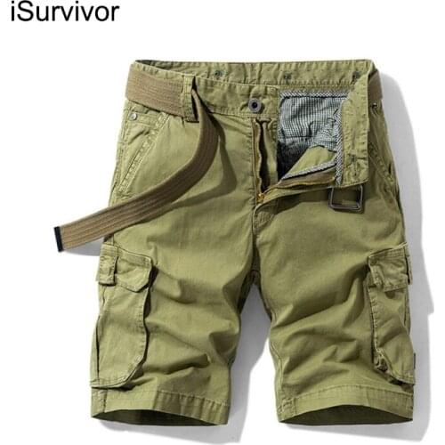 2021 Mens Summer New Solid Color Multi-pocket Five-point Pants Loose Stretch Cargo Shorts