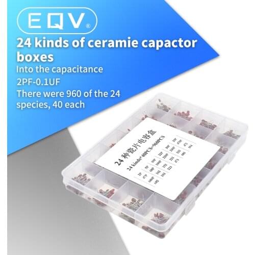 960Pcs/lot Ceramic capacitor Assortment Kit 2PF-0.1UF 50V Ceramic capacitors set 24value*40pcs diy Electronic capacitors 20