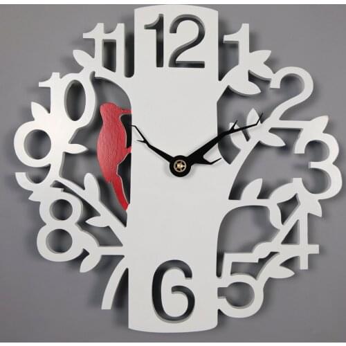16 inch white creative wooden tree wall clock, entrance bedroom quartz wall clock, personalized clock wall decoration