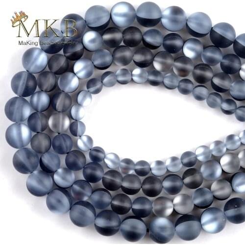 Natural Dull Polish Matte Black Moonstone Beads Round Space Loose Beads For Jewelry Making 6mm-12mm DIY Bracelets Jewellery 15"