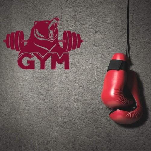 New Gym With Bear And Barbell Stickers Gym Wall Art Decoration Removable A001184