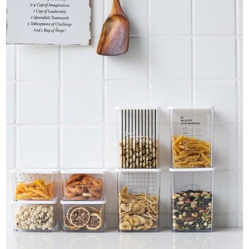 Plastic Sealed Kitchen Storage Box Transparent Food Cans Grain Dried Fruit Jar Cookie Tank Organizer Tools Nordic Painted Design