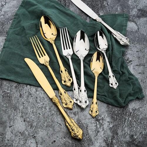 Luxury Rose Golden Cutlery Set 304 Stainless Steel Colored Dinner Knife & Fork Dinnerware Tableware Kitchen Accessories