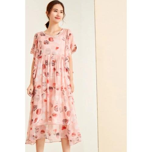 Pink Polka Dot Floral Silk Dresses Women Fashion 2021 Summer Long Casual Sexy Office Work Daily Dress Plus Size Slim Fit A Line