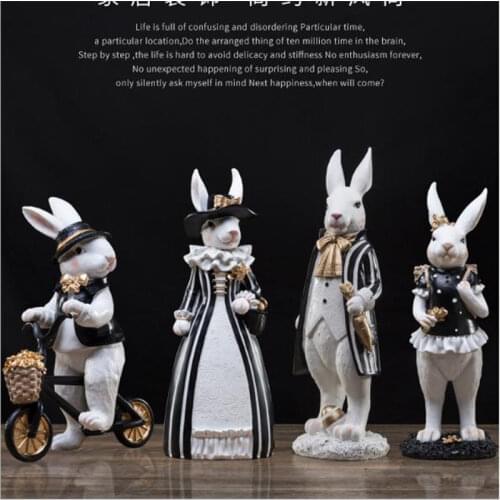 [HHT] Creative Resin Crafts Rabbit Family Statue Cute Table Ornaments Home Decoration Accessories Birthday Gifts