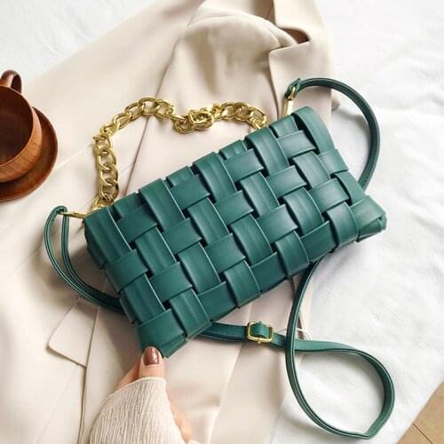 Unique Weave Crossbody Bags For Women 2021 Luxury PU Leather Solid Color Shoulder Handbags Chain Cross Body Small Flap Bag