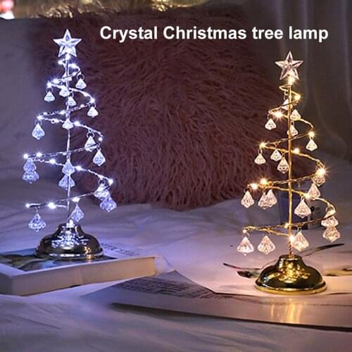 LED Crystal Christmas Tree Lamp Bedroom Light Powered by 3*AAA Battery for Xmas/Wedding Night Light Indoor Decoration Lighting