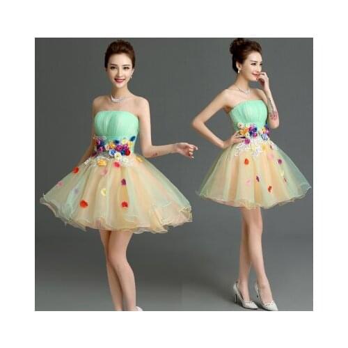 Free ship light green orange veil petals flowers tutu lovely short lolita dress/stage performance/studio/can customs size