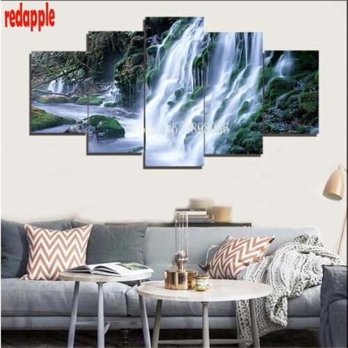 Diamond Embroidery Triptych Diamond Painting Cross Stitch 5 piece Wall Art Waterfall nature Scenery Mosaic Modular Picture A25