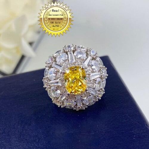Solid 18K Gold 1ct yellow Moissanite Diamond and 2ct white moissanite Ring D color VVS With national certificate