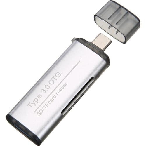 1pc Durable Aluminum Alloy USB-C OTG Card Reader SD TF Card Computer Phone Tablet Card Readers Adapter