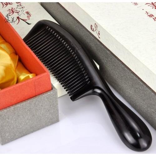 Top grade Natural ebony wood comb ebony carved black wood quality gift box pda