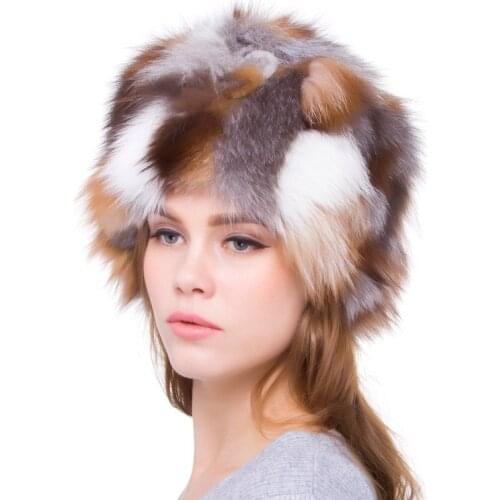 Female Autumn and Winter Festival Hat Warm Charm Natural Fox Cap Multicolor Mosaic Design New Hot Sale Favorite